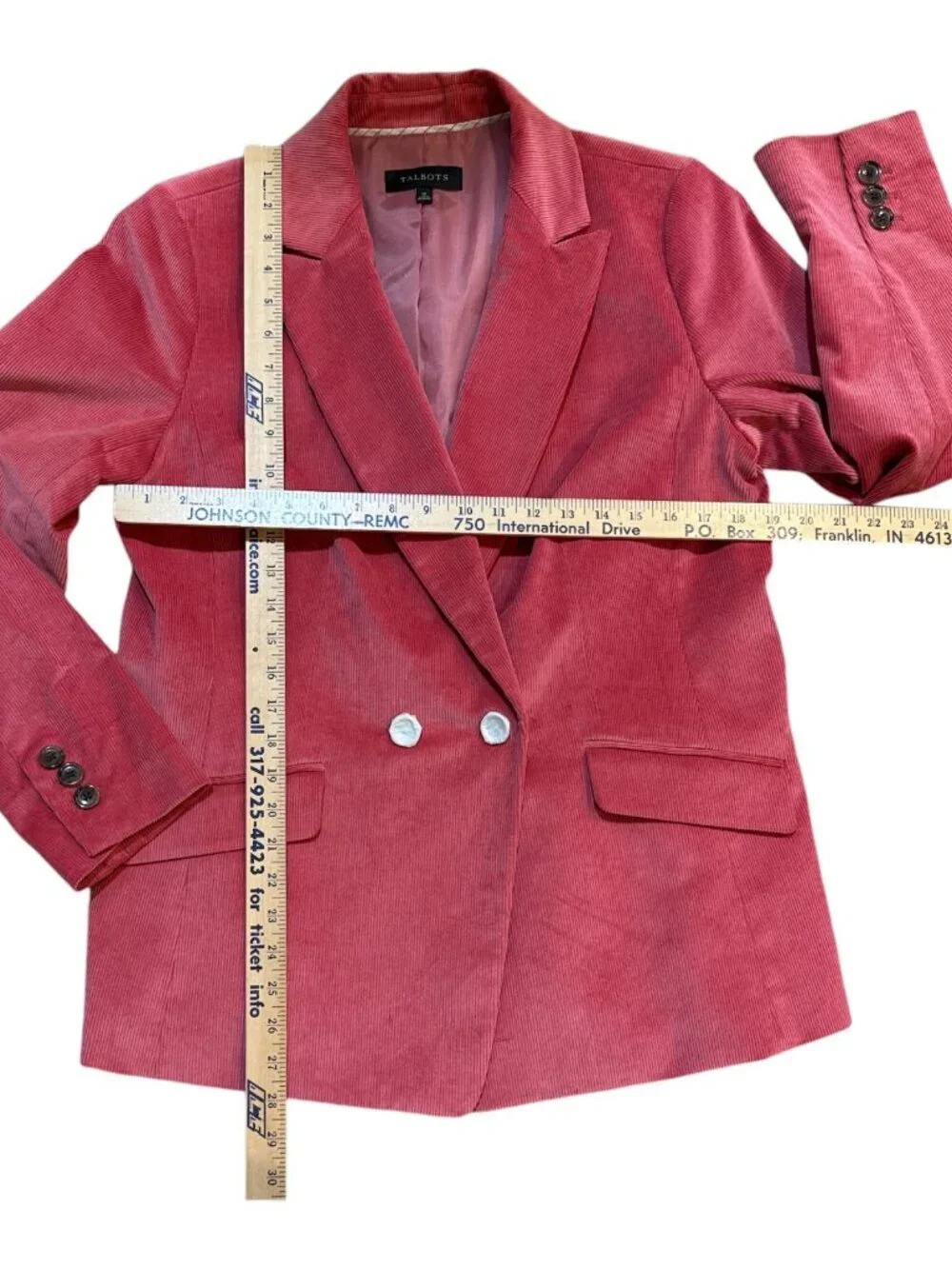Talbots Sz 12 Dark Pink Corduroy Double Breasted Blazer Jacket NWOT - Never Worn